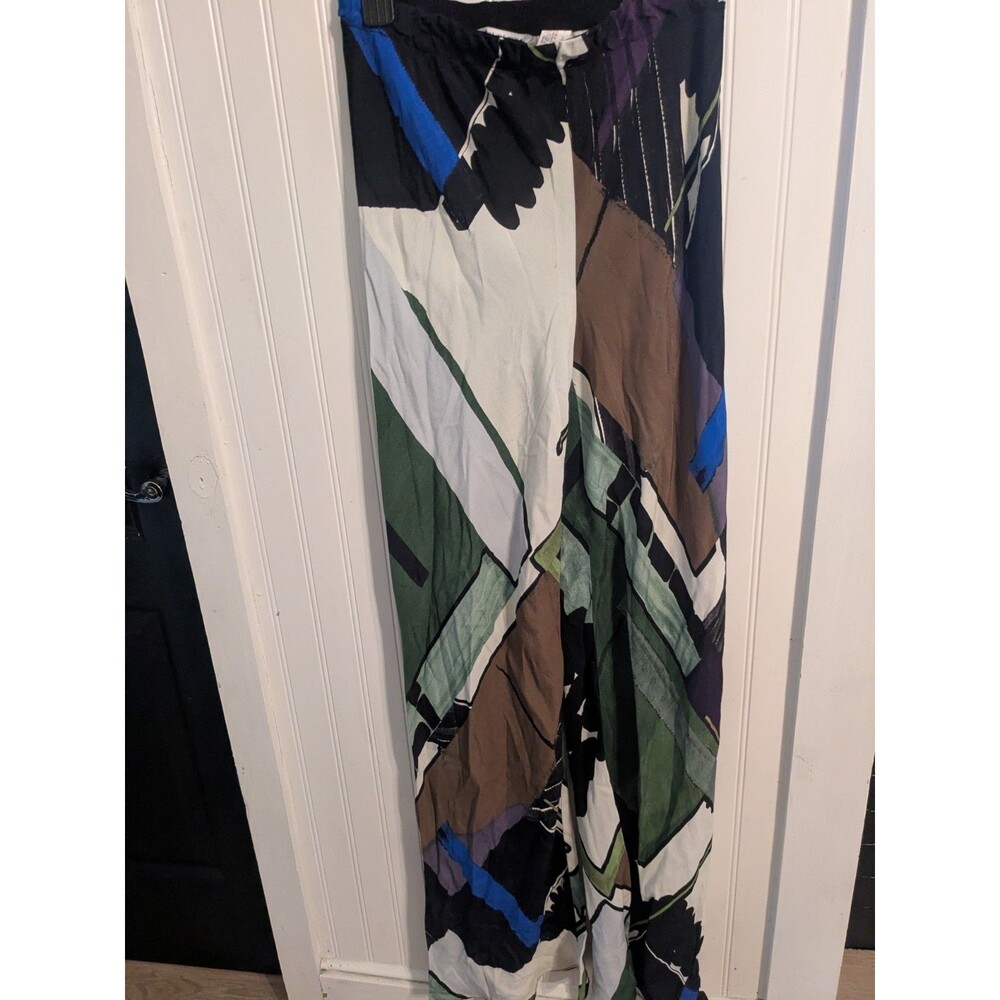 Title Zara Women Abstract Print Wide Leg Palazzo Pants Elastic Waist Size S